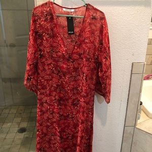 Sheer Red Floral Maxi Dress
